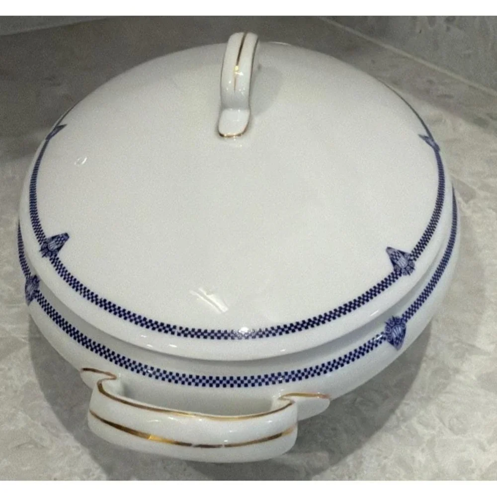 1930 hutschenreuther sell LHS Bavaria Soup Tureen Blue with gold trim no chips